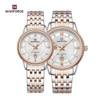NAVIFORCE NF8040 Lover's Watches for Men and Women Fashion Simple Wristwatch Waterproof Quartz Calendar Clock Casual Wild Couple Watch - White Rose Gold